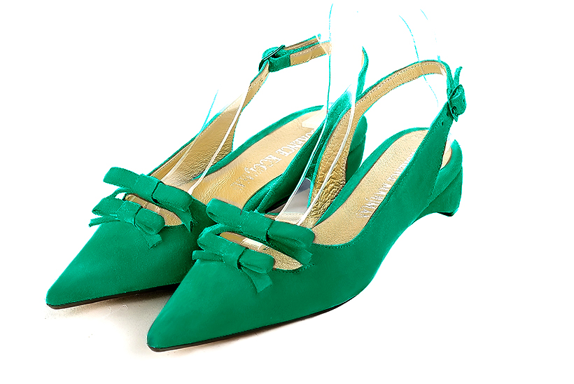 Dress small handbag in emerald green leather - Rear view
